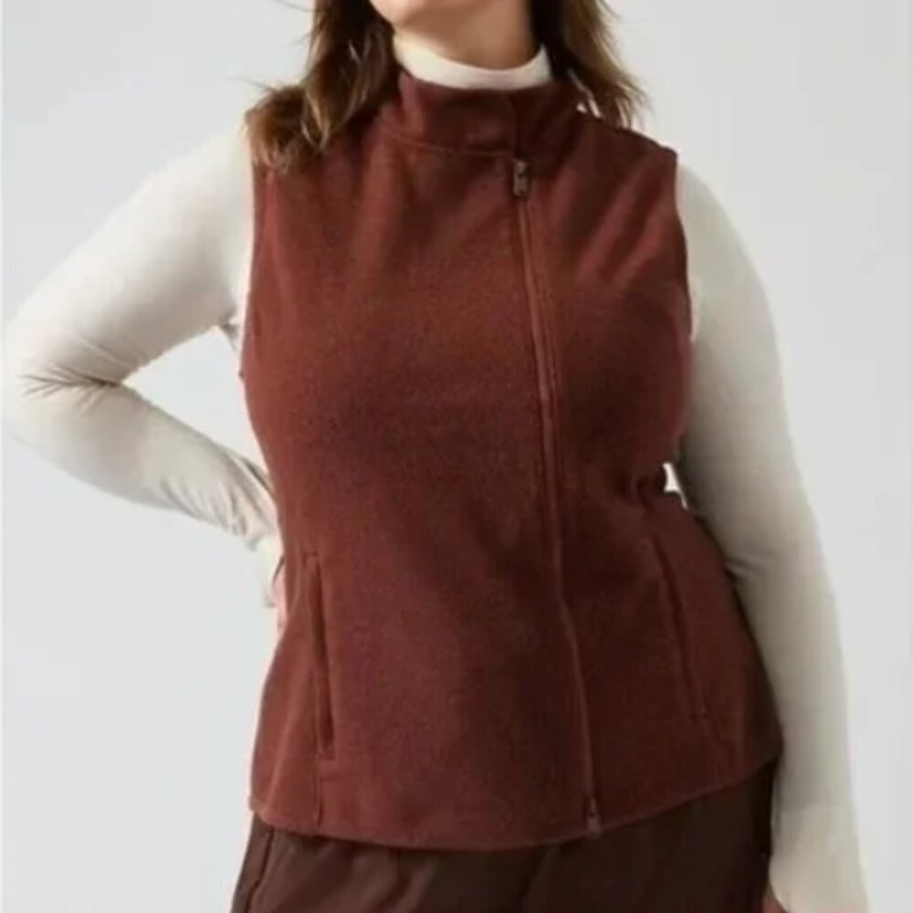 Athleta Stroll Fleece Moto Vest w/ Asymmetrical Zipper, Rust Red - Womens 3XL